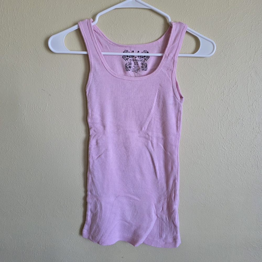 Y2K Pink Ribbed Tank Top No Boundaries 100% Cotton Fabric Baby Pink